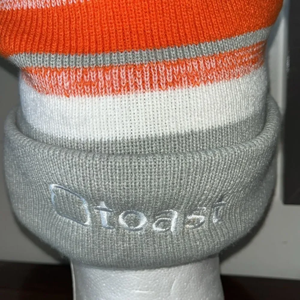 New Toast Orange white grey beanie knit ski snowboard winter hat Cap